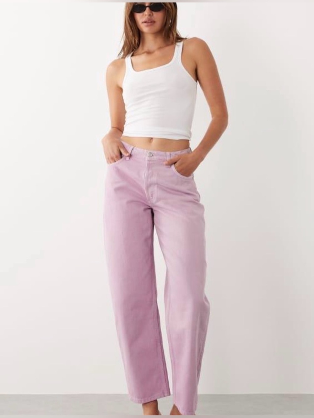 Mango Starring Hailey Bieber Barrel Jeans Pale Pink Lilac Size 8